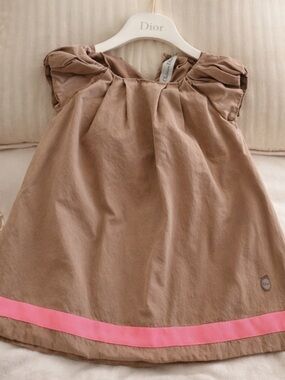 RARE Vintage Christian Dior Baby Dior Toddler Dress 2T Pink Ribbon Logo Designer